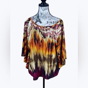 KEREN hart Women's Abstract Boho Chic Blouse With Gold Studding Size Medium